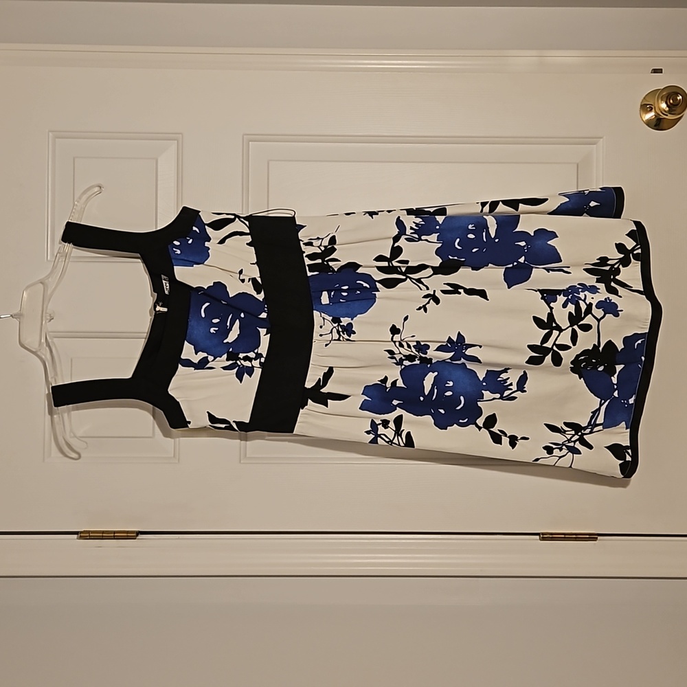 White Blue Floral Knee Length Sundress